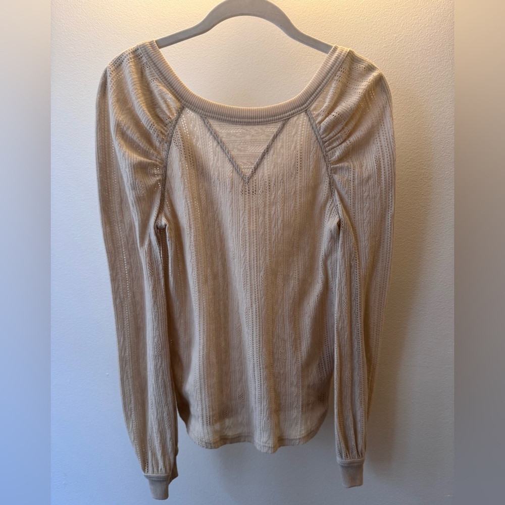 Free People Cream Ribbed Blouse